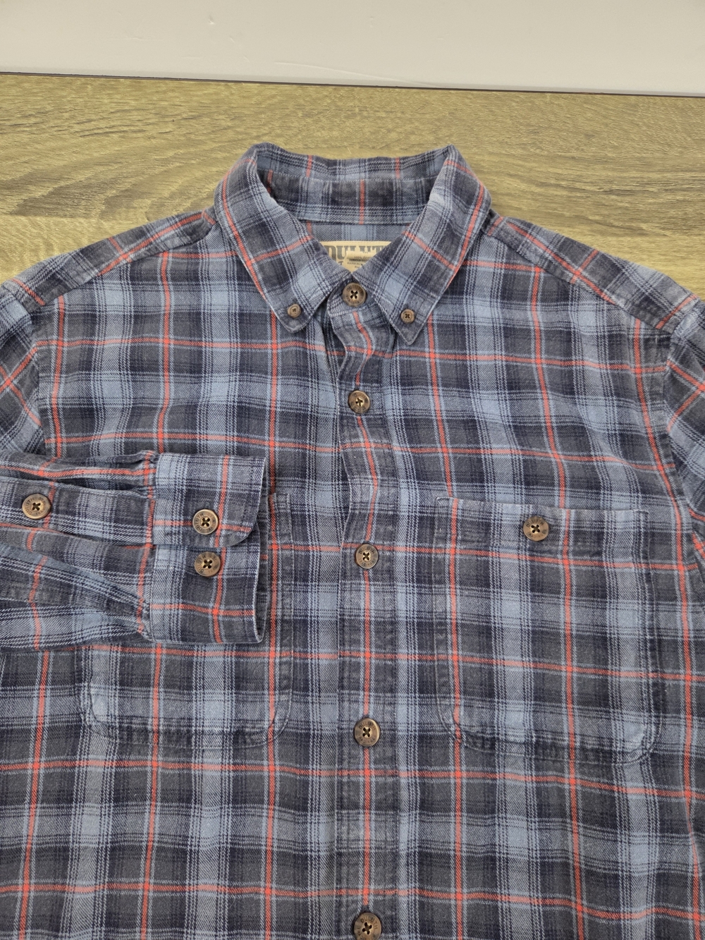 Duluth Slim Fit Flannel Shirt Mens Medium Blue Plaid Long Sleeve Outdoors Hiking